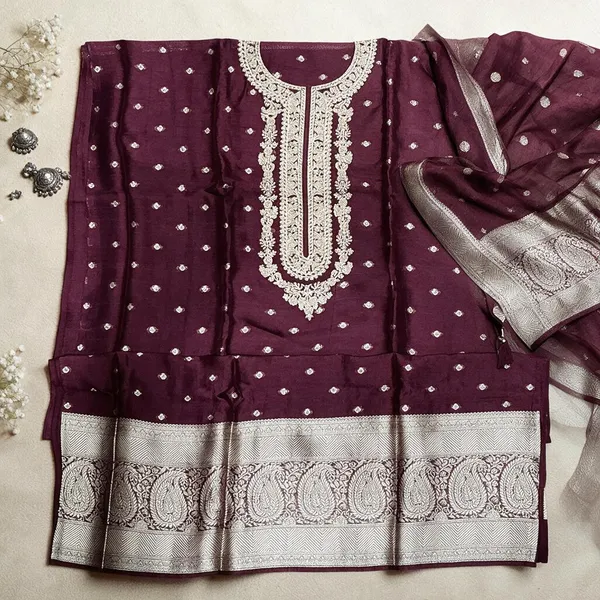 Purple_Premium_Cottom_Unstitched_Suit_Set_For_Women