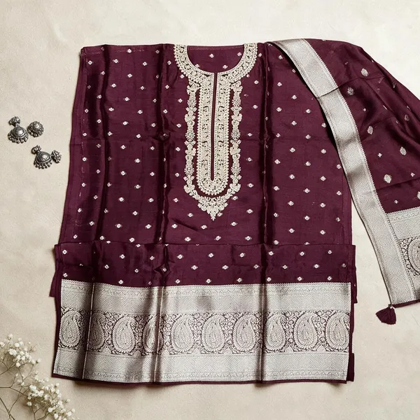 Purple_Premium_Cottom_Unstitched_Suit_Set_For_Women
