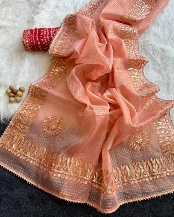 Peach_Organza_Embroidered_Saree_For_Women