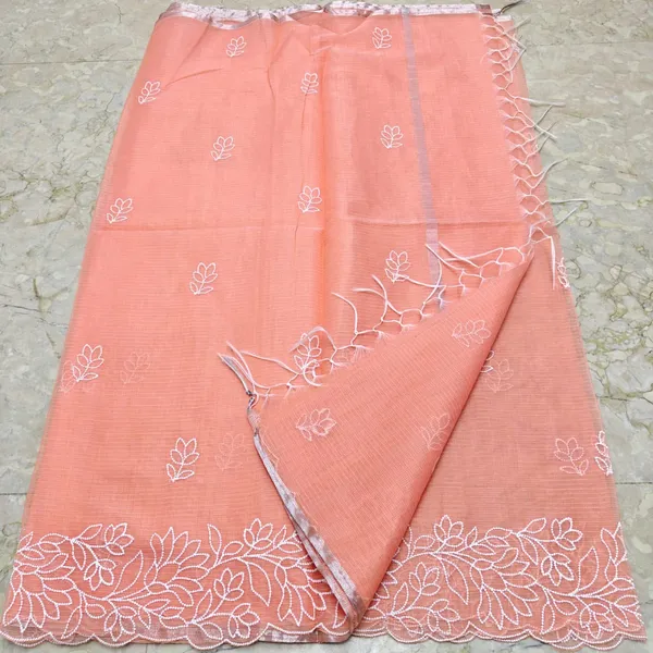 Peach_Floral_Embroidered_Saree_For_Women