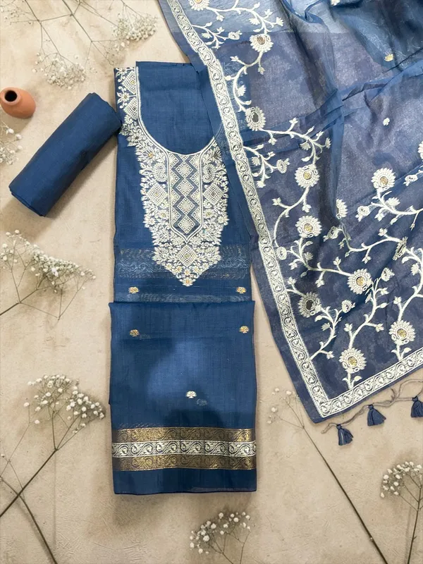 Blue_Premium_Cottom_Unstitched_Suit_Set_For_Women