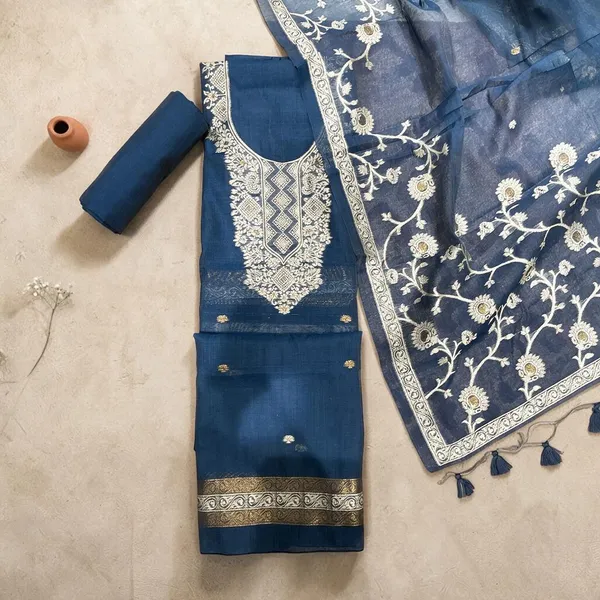 Blue_Premium_Cottom_Unstitched_Suit_Set_For_Women