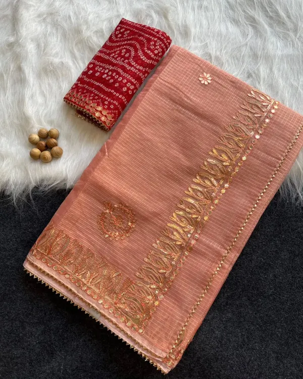 Peach_Organza_Embroidered_Saree_For_Women