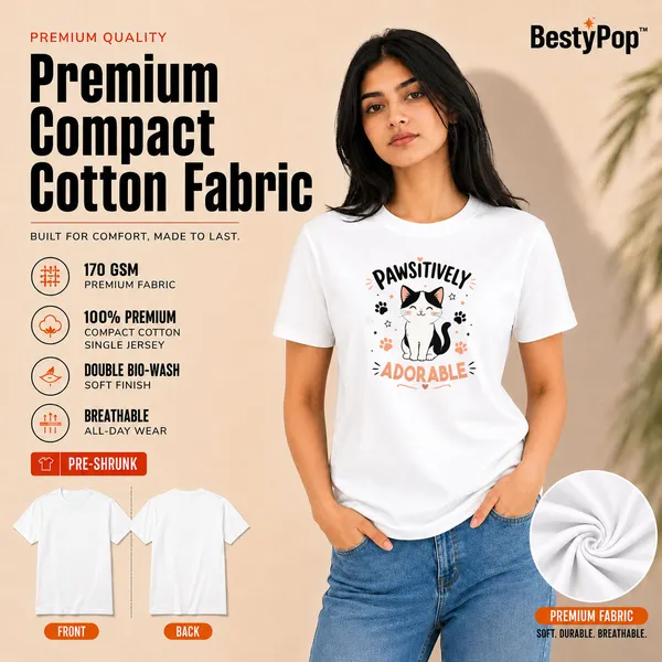 Cat_Lovers_Round_Neck_T-Shirts_For_Women_-_Pawsitively_-_(170_Gsm)_Single_Jersey