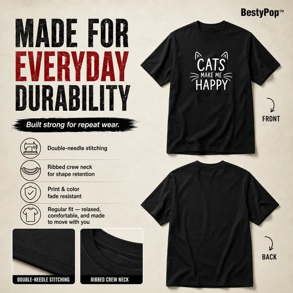 Cat_Lovers_Round_Neck_T-Shirts_For_Women_-_Happy_Cats_-_(170_Gsm)_Single_Jersey