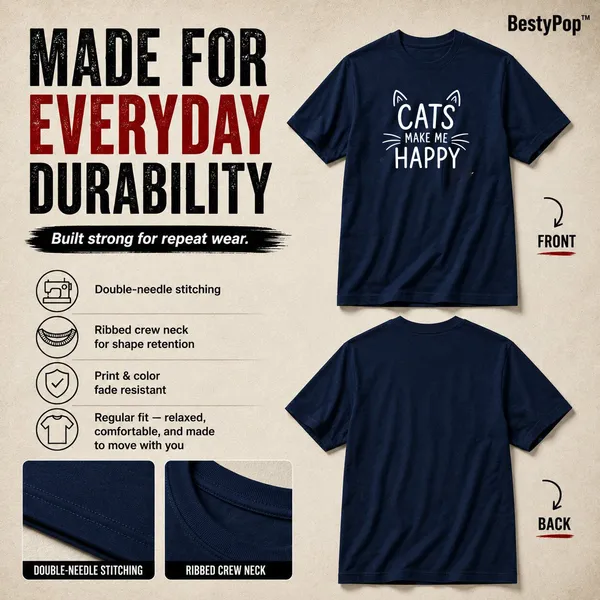Cat_Lovers_Round_Neck_T-Shirts_For_Women_-_Happy_Cats_-_(170_Gsm)_Single_Jersey