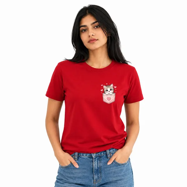 Cat_Lovers_Round_Neck_T-Shirts_For_Women_-_Meow_-_(170_Gsm)_Single_Jersey