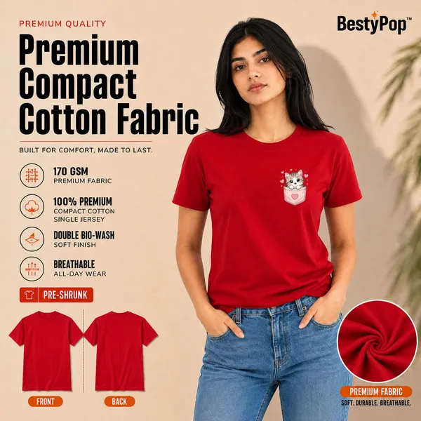 Cat_Lovers_Round_Neck_T-Shirts_For_Women_-_Meow_-_(170_Gsm)_Single_Jersey