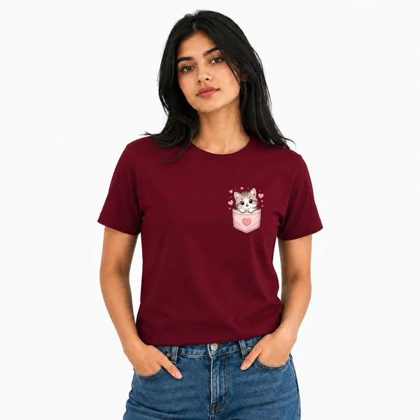 Cat_Lovers_Round_Neck_T-Shirts_For_Women_-_Meow_-_(170_Gsm)_Single_Jersey