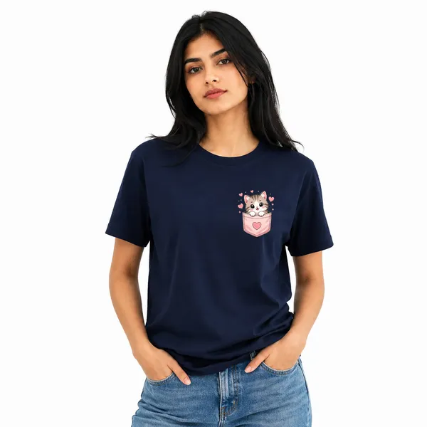 Cat_Lovers_Round_Neck_T-Shirts_For_Women_-_Meow_-_(170_Gsm)_Single_Jersey