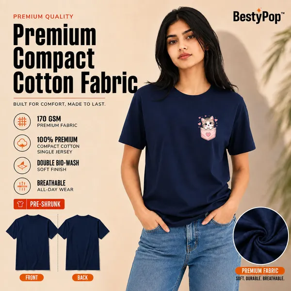 Cat_Lovers_Round_Neck_T-Shirts_For_Women_-_Meow_-_(170_Gsm)_Single_Jersey