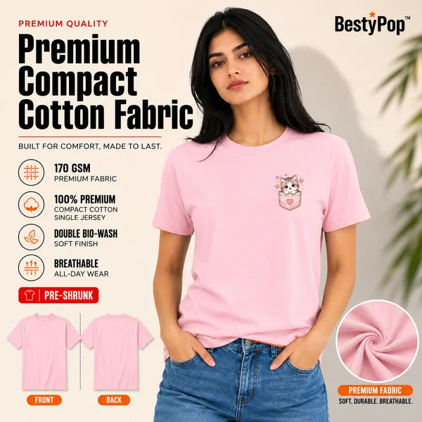 Cat_Lovers_Round_Neck_T-Shirts_For_Women_-_Meow_-_(170_Gsm)_Single_Jersey
