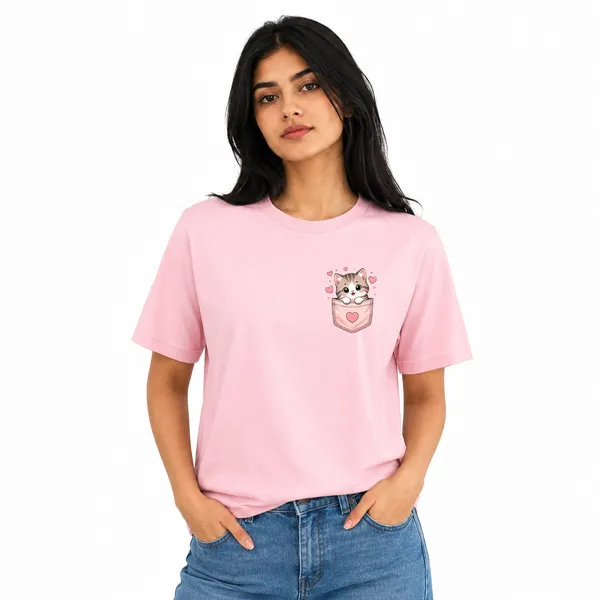 Cat_Lovers_Round_Neck_T-Shirts_For_Women_-_Meow_-_(170_Gsm)_Single_Jersey