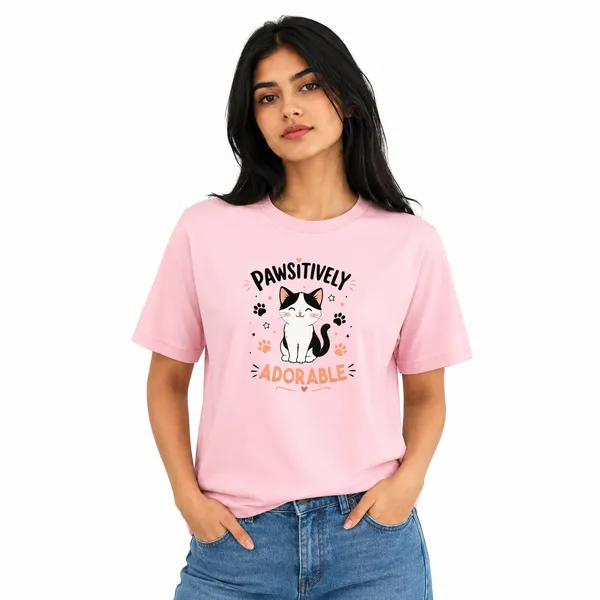 Cat_Lovers_Round_Neck_T-Shirts_For_Women_-_Pawsitively_-_(170_Gsm)_Single_Jersey
