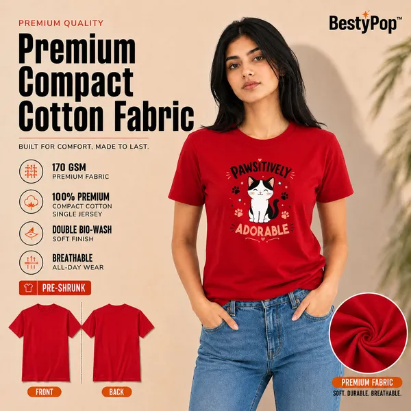 Cat_Lovers_Round_Neck_T-Shirts_For_Women_-_Pawsitively_-_(170_Gsm)_Single_Jersey