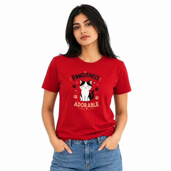 Cat_Lovers_Round_Neck_T-Shirts_For_Women_-_Pawsitively_-_(170_Gsm)_Single_Jersey