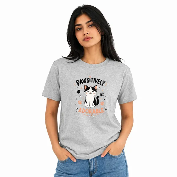 Cat_Lovers_Round_Neck_T-Shirts_For_Women_-_Pawsitively_-_(170_Gsm)_Single_Jersey