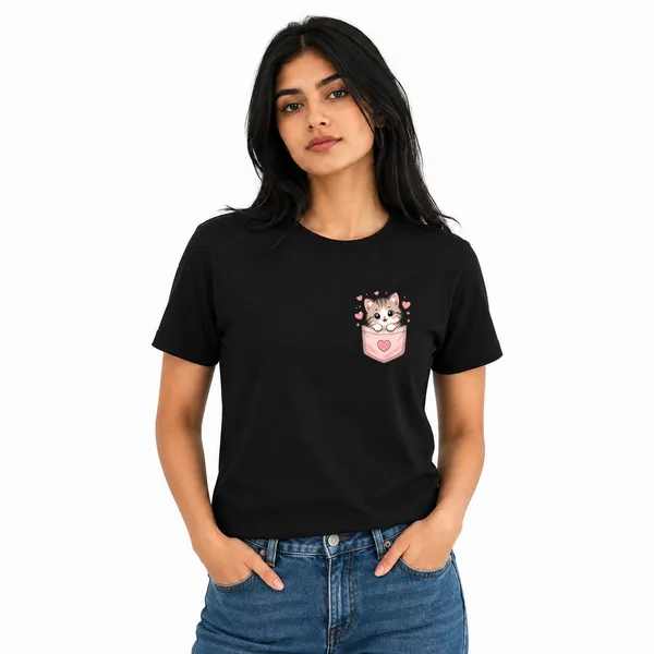 Cat_Lovers_Round_Neck_T-Shirts_For_Women_-_Meow_-_(170_Gsm)_Single_Jersey