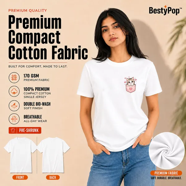 Cat_Lovers_Round_Neck_T-Shirts_For_Women_-_Meow_-_(170_Gsm)_Single_Jersey