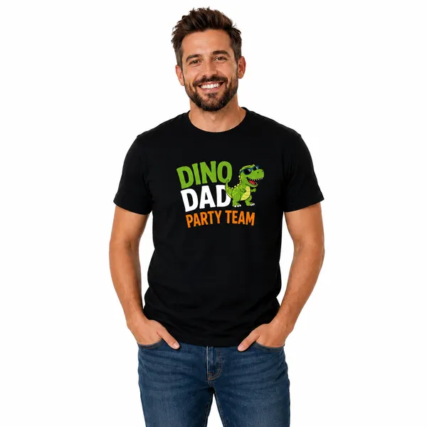 Dino_Birthday_Party_Family_Round_Neck_T-Shirts_For_Dad_-_(170_Gsm)_Single_Jersey