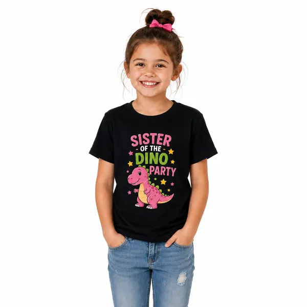 Dino_Birthday_Party_Family_Round_Neck_T-Shirts_For_Daughter_-_(170_Gsm)_Single_Jersey
