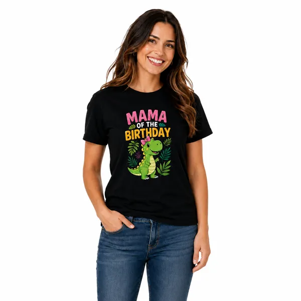 Dino_Birthday_Party_Family_Round_Neck_T-Shirts_For_Mom_-_(170_Gsm)_Single_Jersey