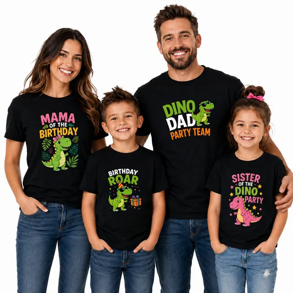 Dino_Birthday_Party_Family_Round_Neck_T-Shirts_For_Mom_-_(170_Gsm)_Single_Jersey