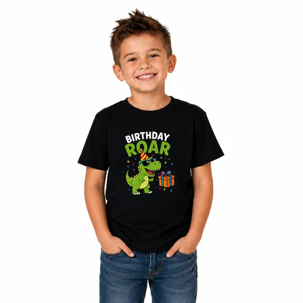 Dino_Birthday_Party_Family_Round_Neck_T-Shirts_For_Son_-_(170_Gsm)_Single_Jersey