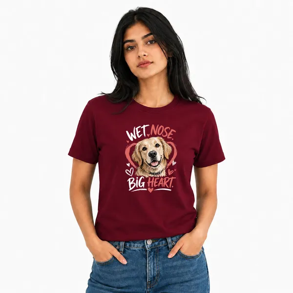 Dog_Lovers_Round_Neck_T-Shirts_For_Women_-_Big_Heart_-_(170_Gsm)_Single_Jersey