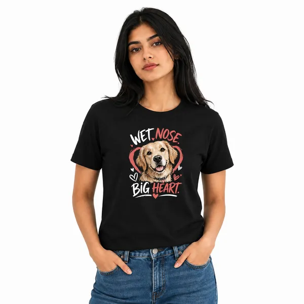 Dog_Lovers_Round_Neck_T-Shirts_For_Women_-_Big_Heart_-_(170_Gsm)_Single_Jersey