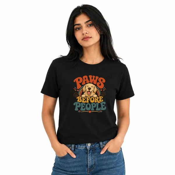 Dog_Lovers_Round_Neck_T-Shirts_For_Women_-_Happy_Paws_-_(170_Gsm)_Single_Jersey