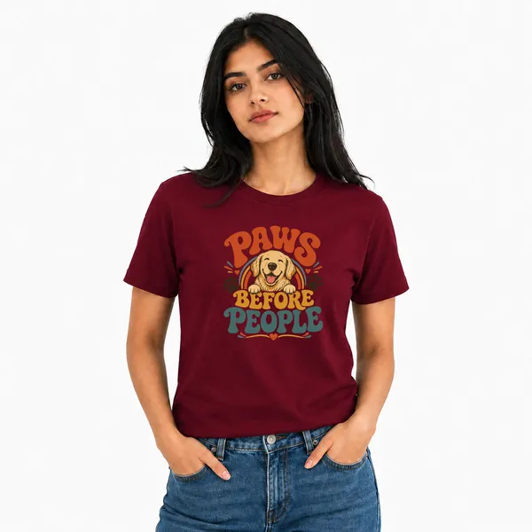 Dog_Lovers_Round_Neck_T-Shirts_For_Women_-_Happy_Paws_-_(170_Gsm)_Single_Jersey