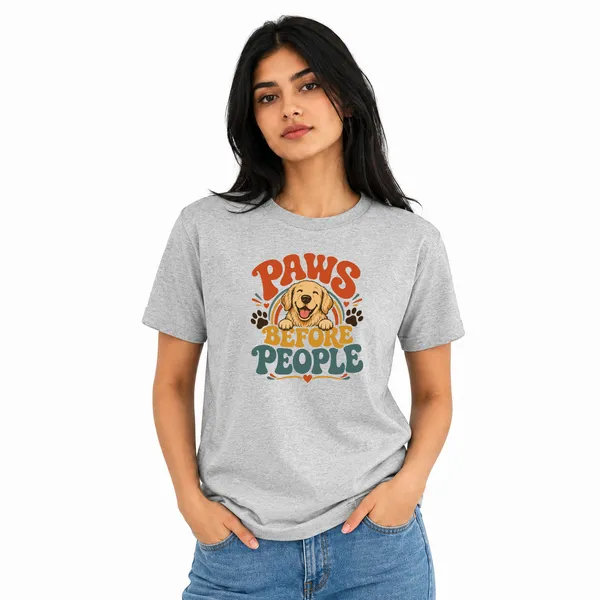 Dog_Lovers_Round_Neck_T-Shirts_For_Women_-_Happy_Paws_-_(170_Gsm)_Single_Jersey