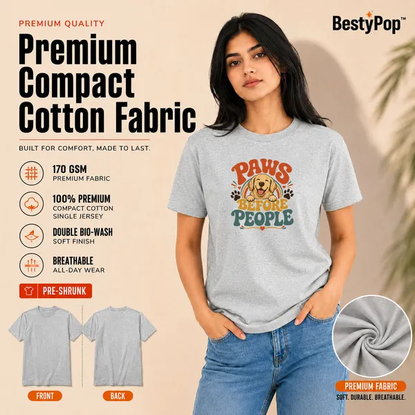 Dog_Lovers_Round_Neck_T-Shirts_For_Women_-_Happy_Paws_-_(170_Gsm)_Single_Jersey