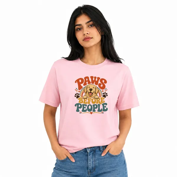 Dog_Lovers_Round_Neck_T-Shirts_For_Women_-_Happy_Paws_-_(170_Gsm)_Single_Jersey