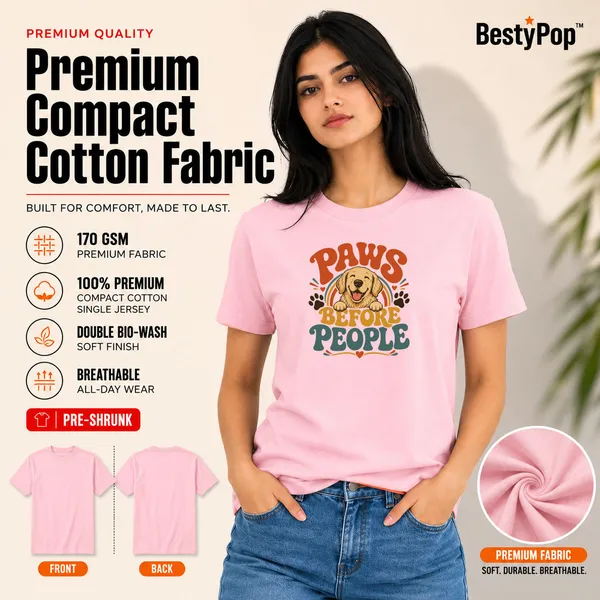 Dog_Lovers_Round_Neck_T-Shirts_For_Women_-_Happy_Paws_-_(170_Gsm)_Single_Jersey