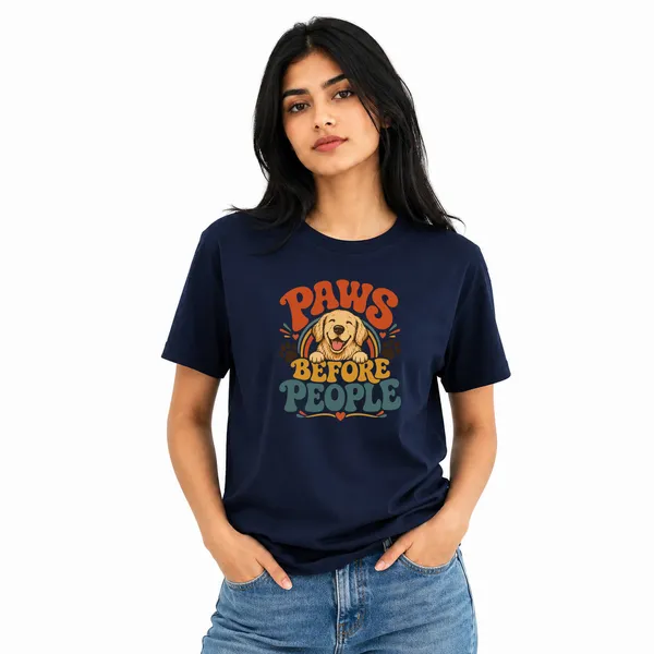 Dog_Lovers_Round_Neck_T-Shirts_For_Women_-_Happy_Paws_-_(170_Gsm)_Single_Jersey