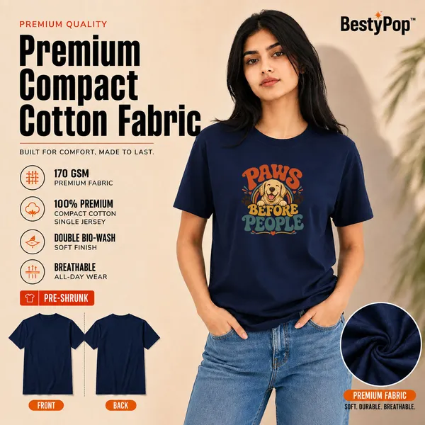 Dog_Lovers_Round_Neck_T-Shirts_For_Women_-_Happy_Paws_-_(170_Gsm)_Single_Jersey