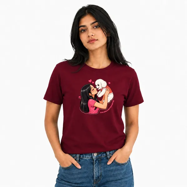 Dog_Lovers_Round_Neck_T-Shirts_For_Women_-_Paws_Love_-_(170_Gsm)_Single_Jersey