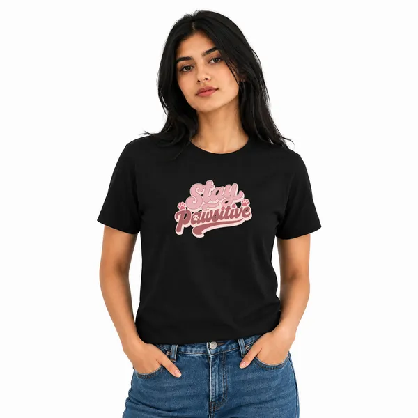 Dog_Lovers_Round_Neck_T-Shirts_For_Women_-_Stay_Pawsitive_-_(170_Gsm)_Single_Jersey