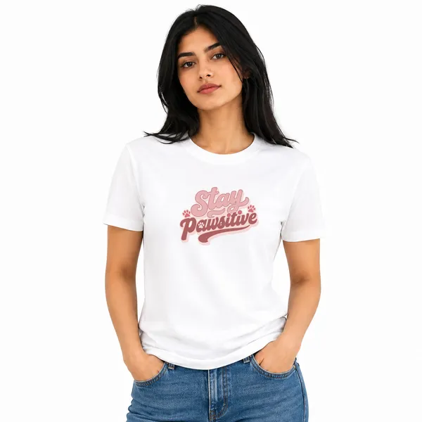 Dog_Lovers_Round_Neck_T-Shirts_For_Women_-_Stay_Pawsitive_-_(170_Gsm)_Single_Jersey