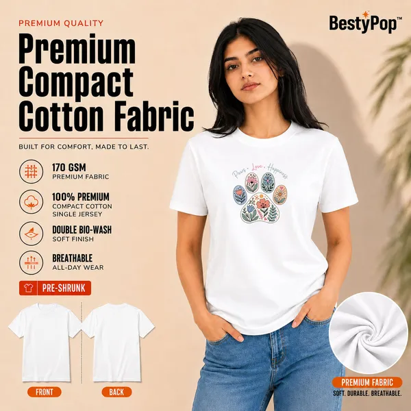 Dog_Lovers_Round_Neck_T-Shirts_For_Women_-_Paws_Love_Happiness_-_(170_Gsm)_Single_Jersey