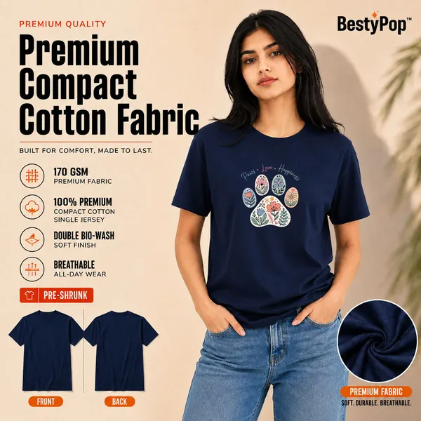 Dog_Lovers_Round_Neck_T-Shirts_For_Women_-_Paws_Love_Happiness_-_(170_Gsm)_Single_Jersey