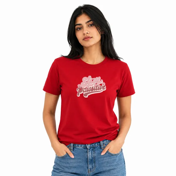 Dog_Lovers_Round_Neck_T-Shirts_For_Women_-_Stay_Pawsitive_-_(170_Gsm)_Single_Jersey
