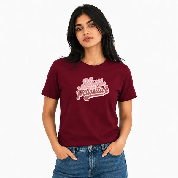 Dog_Lovers_Round_Neck_T-Shirts_For_Women_-_Stay_Pawsitive_-_(170_Gsm)_Single_Jersey