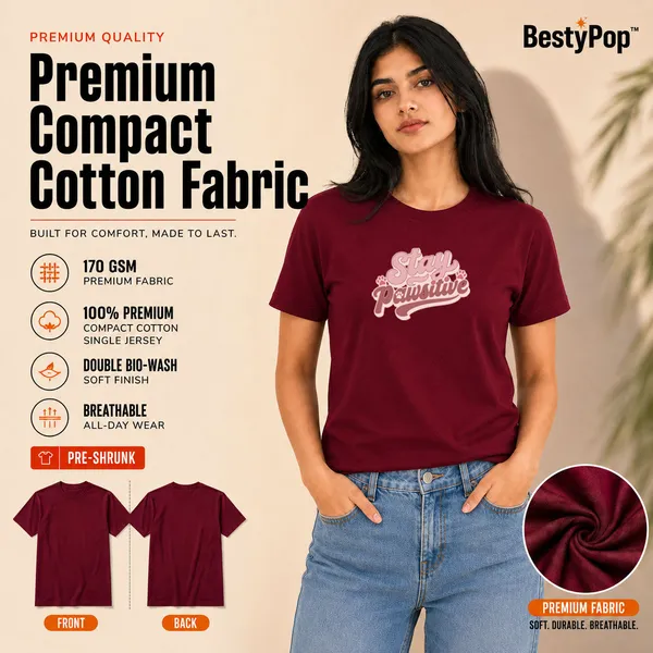 Dog_Lovers_Round_Neck_T-Shirts_For_Women_-_Stay_Pawsitive_-_(170_Gsm)_Single_Jersey
