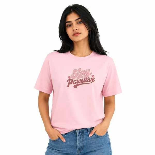 Dog_Lovers_Round_Neck_T-Shirts_For_Women_-_Stay_Pawsitive_-_(170_Gsm)_Single_Jersey