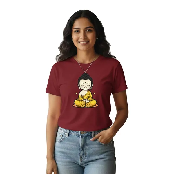 Womens_Graphic_Print_Round_Neck_T-Shirt_-_Buddha_(170_Gsm_Single_Jersey)