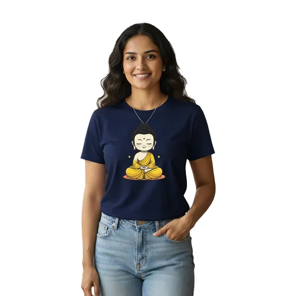 Womens_Graphic_Print_Round_Neck_T-Shirt_-_Buddha_(170_Gsm_Single_Jersey)
