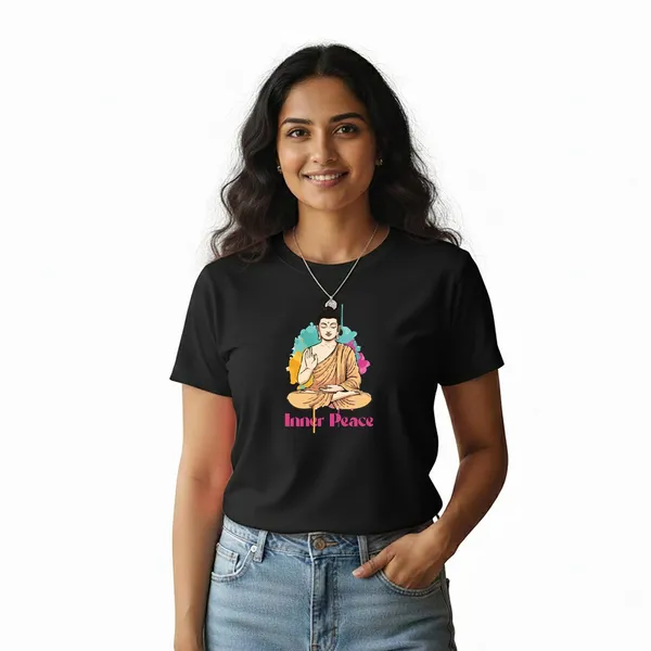 Womens_Graphic_Print_Round_Neck_T-Shirt_-_Buddha_(170_Gsm_Single_Jersey)